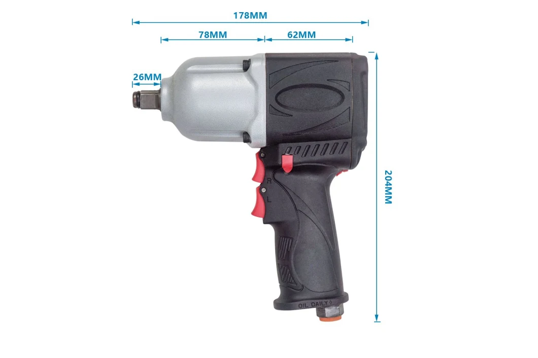 Chave de impacto pneumática do ar da chave de impacto do magnésio da ferramenta de ar da movimentação quadrada da polegada de 1/2 de pouco peso mas durável